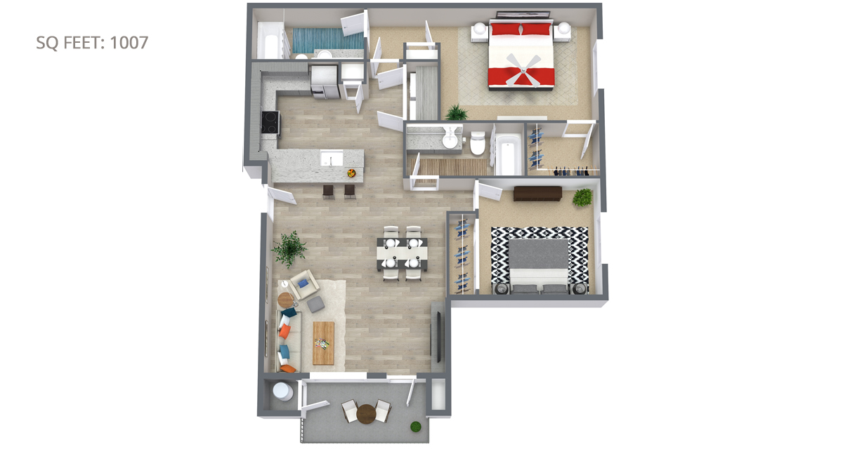 2 Bedroom Floorplan 1007